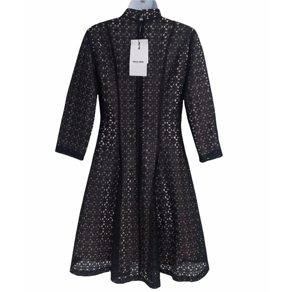 NEW MAX & MOI WOMEN'S SIZE 38 BLACK 3/4 SLEEVE COCTAIL DRESS - Picture 7 of 11